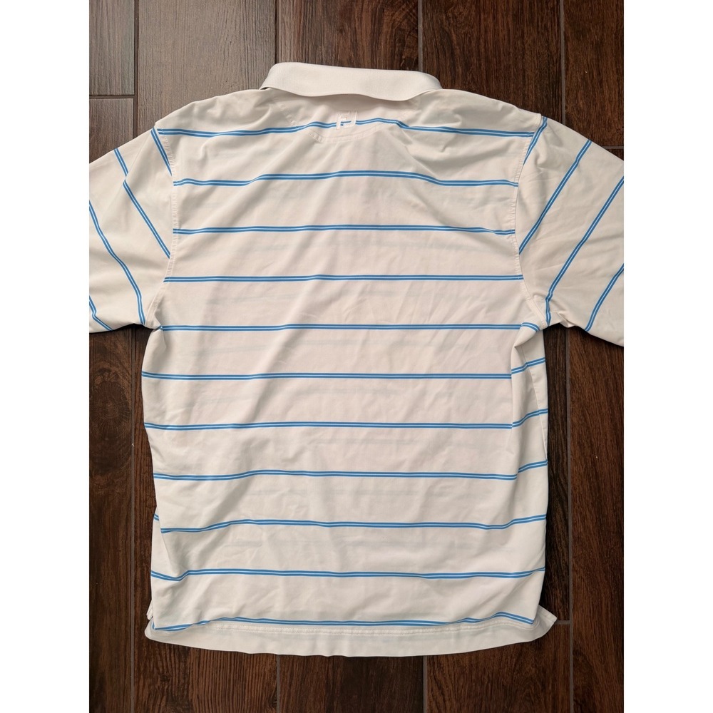 FootJoy Mens XL Striped Golf Polo Shirt White Blue The Lakes Logo Performance - Picture 4 of 4